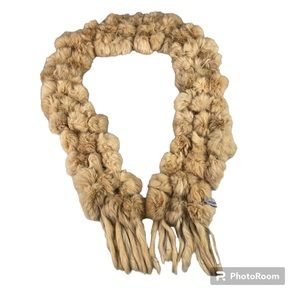 Platania tan genuine Rabbit fur wrap scarf with fringe